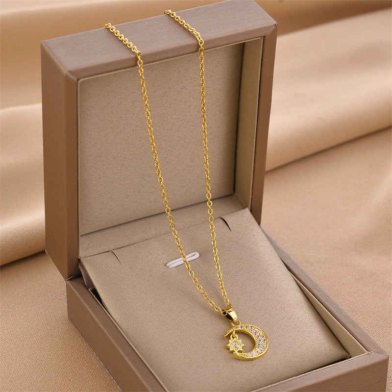Full Rhinestone Moon and Star Mythology Necklace