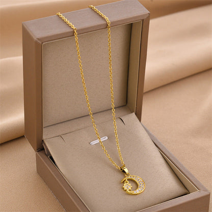 Full Rhinestone Moon and Star Mythology Necklace