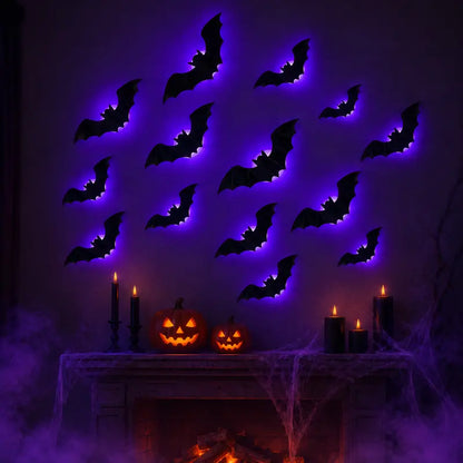 Halloween LED Light-Up Bats Decoration - 3D Black Bats for Wall & Ceiling - Perfect for Spooky Home Decor